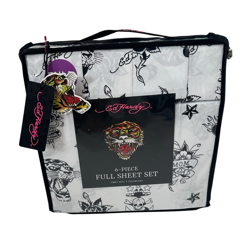 Ed Hardy 6-piece sheet set, Full Size, New, Tattoo Roses, Skulls, Eagles, Tiger